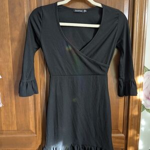 Boohoo Black Faux Wrap Dress